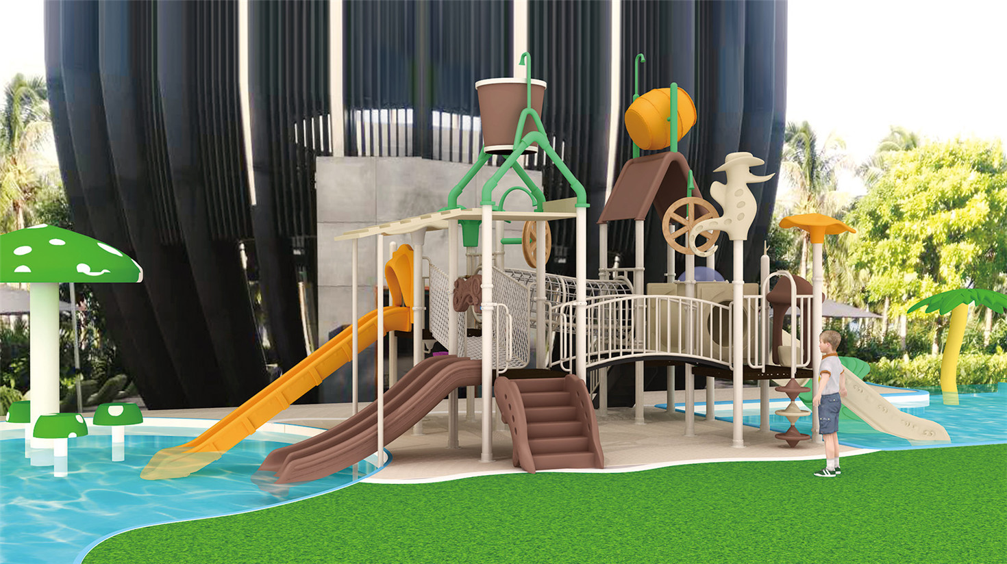 14现代儿童游乐园游乐设施儿童旋转滑梯组合 - 草图大师模型